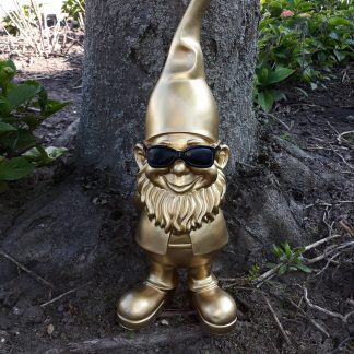 Tuinkabouter goud met zwarte zonnebril