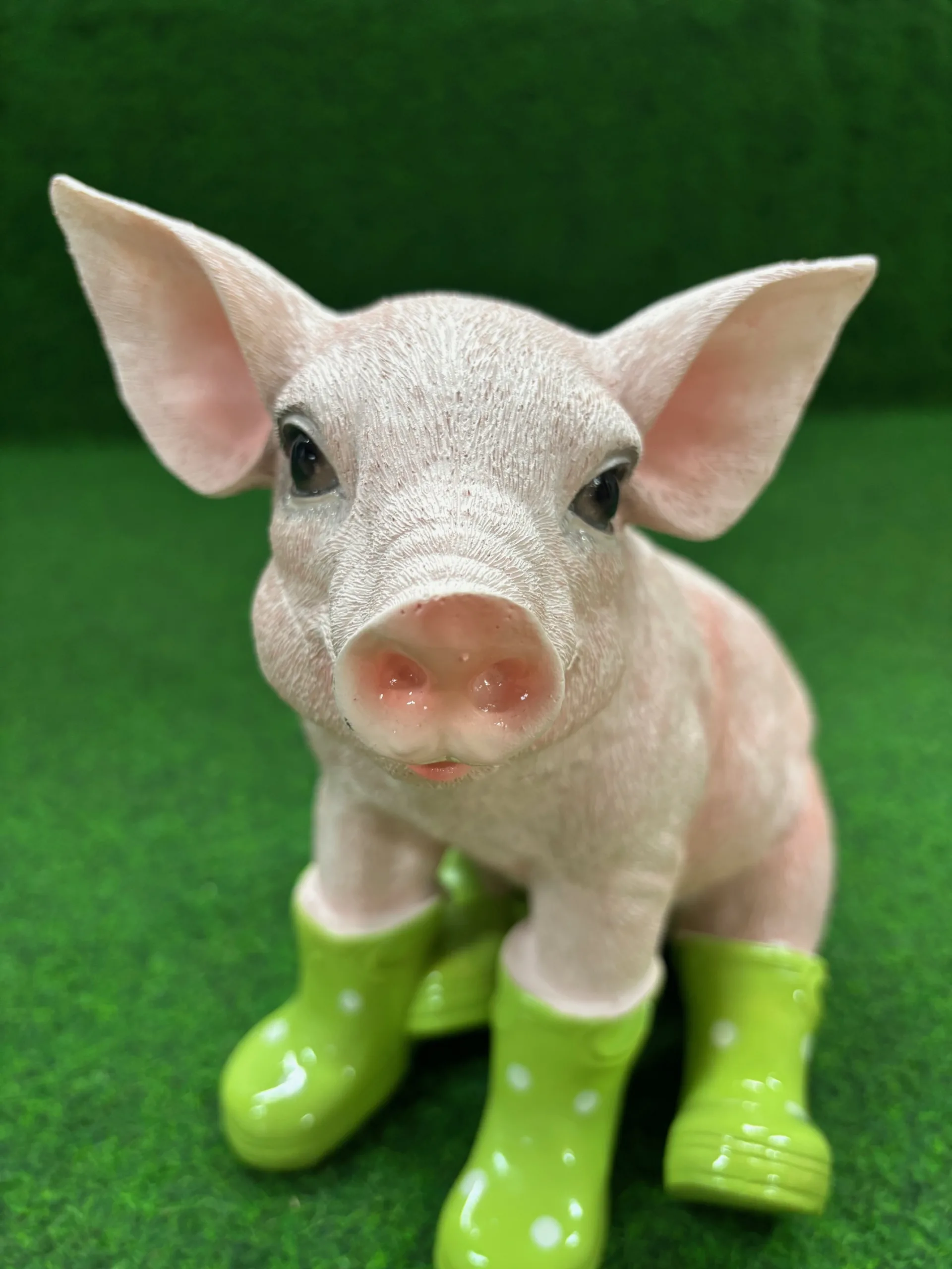 Varken zittend klein met groene laarzen