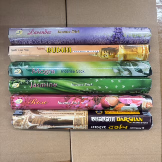 Wierook set met 6 geuren Lavender Budha Mogra Jasmine Rose en Bharath Darshan